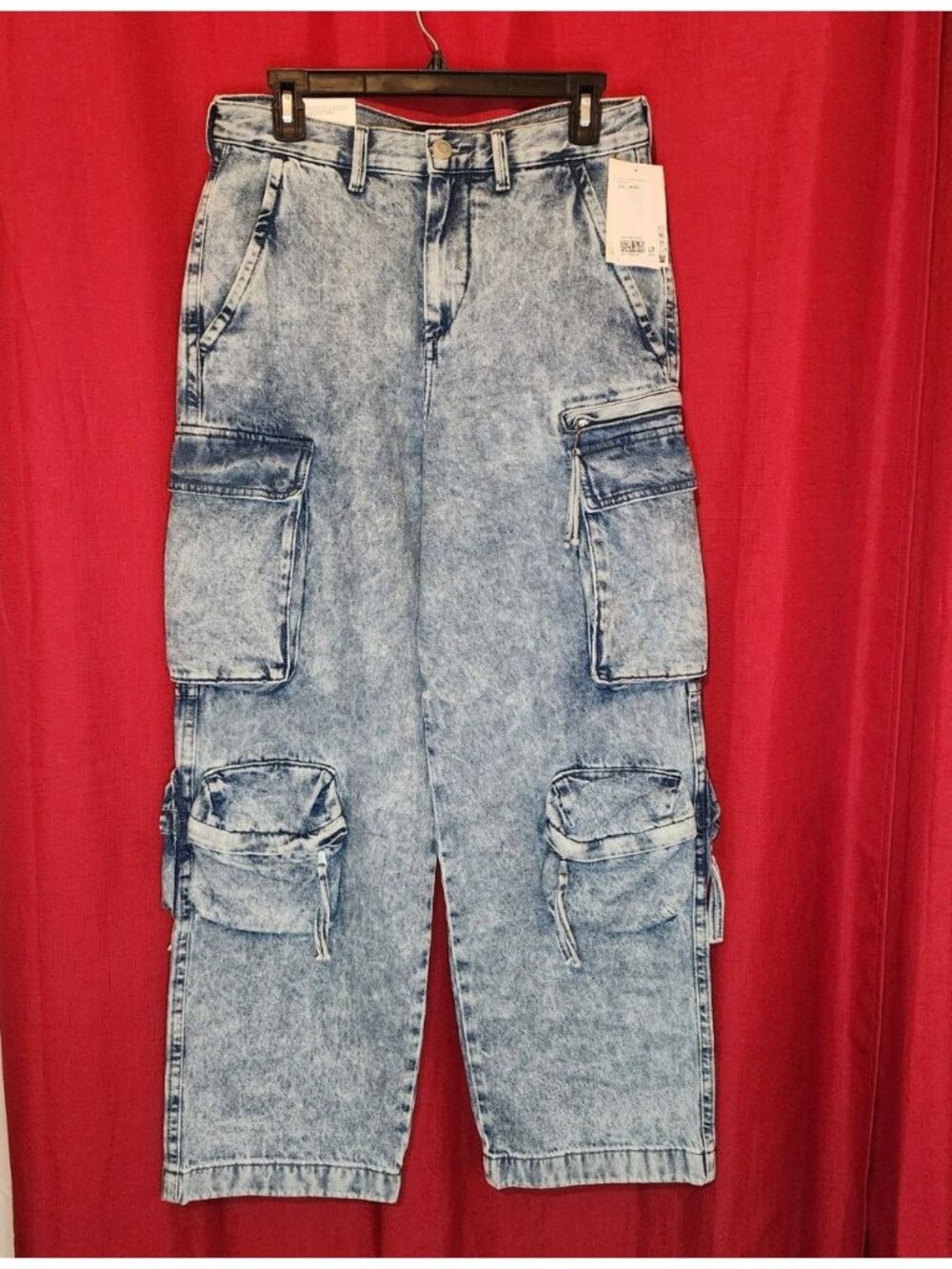 Women's Cargo Pants Loose Fit Coupe Ample Blue Size 29